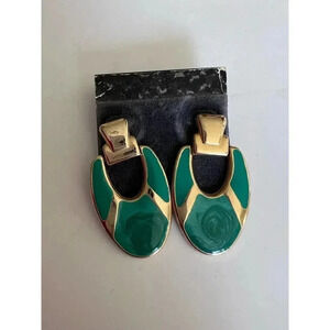 Vintage green gold tear drop color block‎ earrings NWT